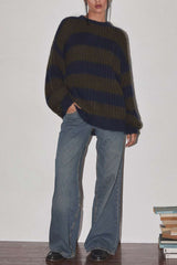 Contrast Stripe Round Neck Sweater