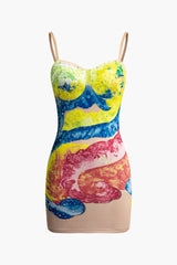 Tie Dye Rhinestone Slip Mini Dress