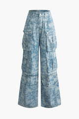 Tie Dye Multi-pocket Wide Leg Cargo Jeans