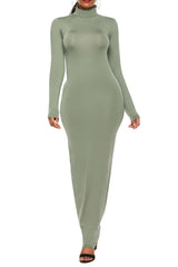 Solid Turtleneck Long Sleeve Maxi Dress