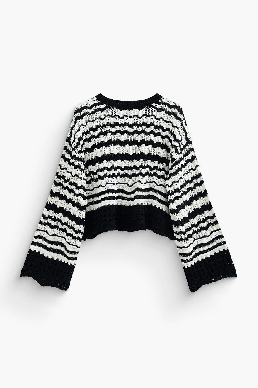 Stripe Round Neck Open Knit Crop Top