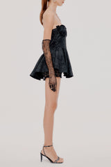 Jacquard Ruffle Strapless Mini Dress With Lace Glove