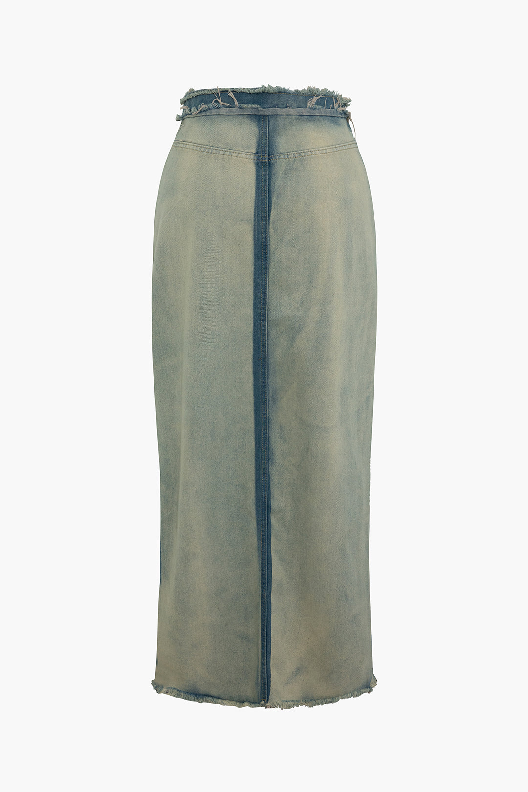 Distressed Frayed Split Denim Maxi Skirt