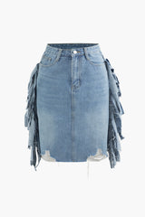 Denim Frayed Fringe Skirt