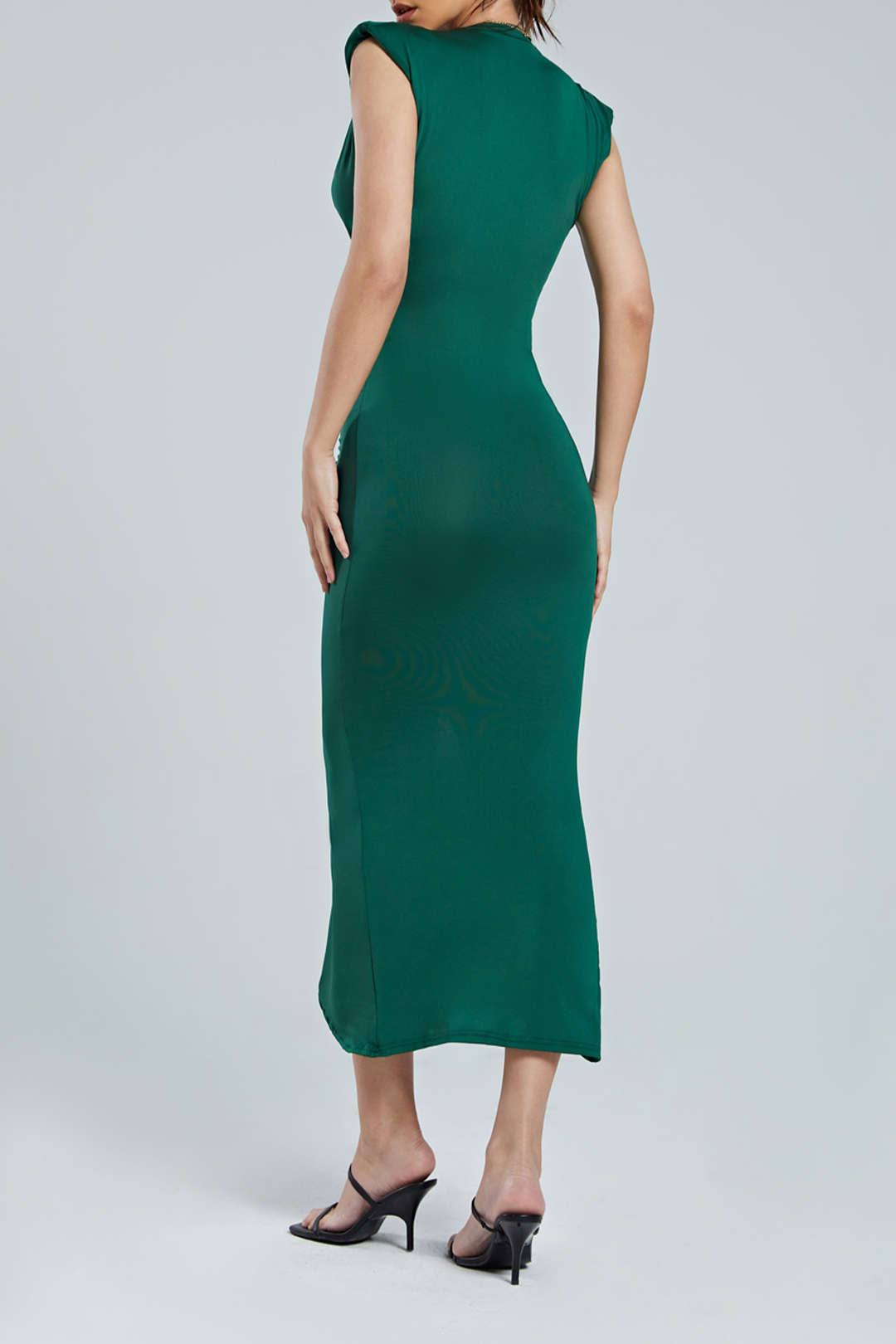 Deep V-Neck Sleeveless Midi Dress