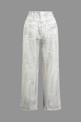 Dirty Stained Print Straight Leg Jeans