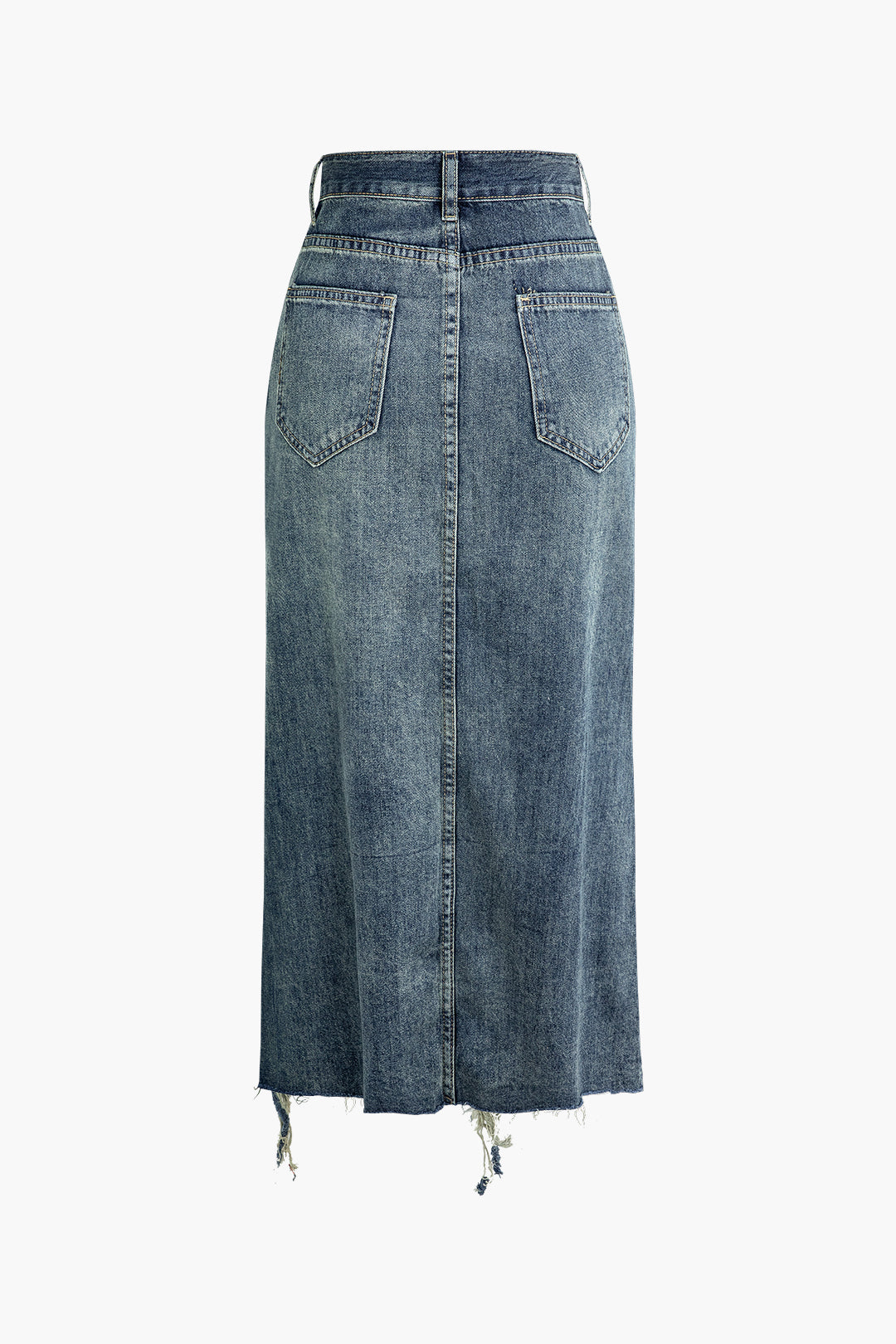 Frayed Denim Midi Skirt