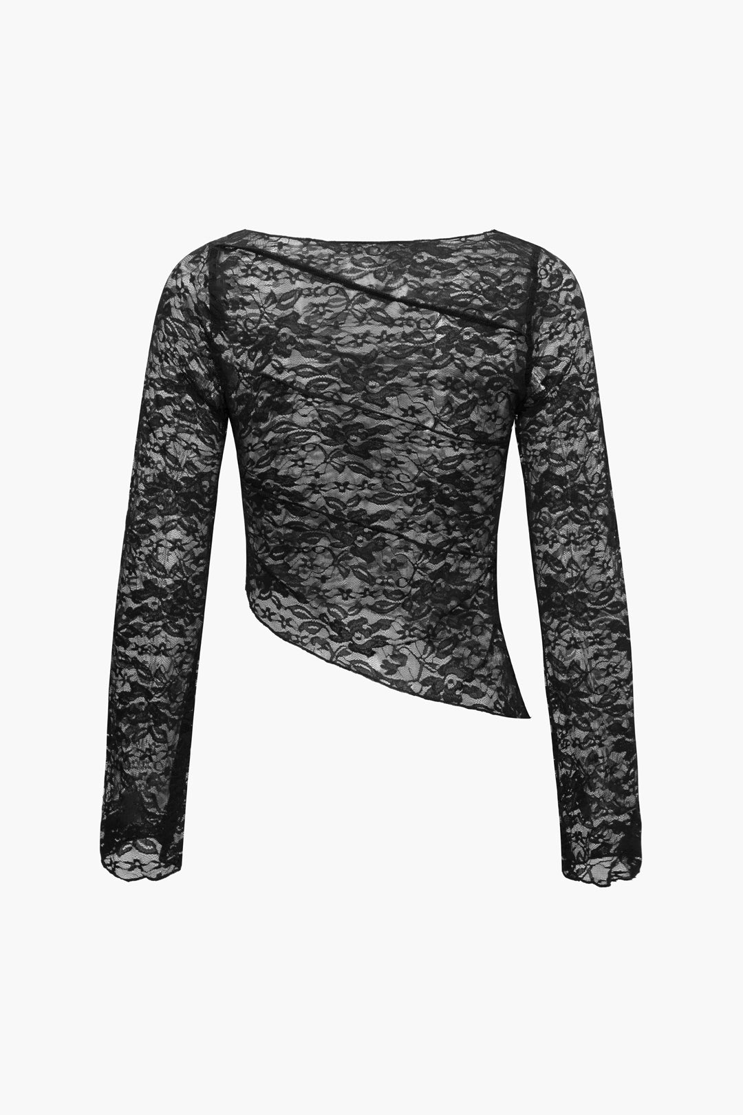 Floral Lace Sheer Asymmetric Long Sleeve Top