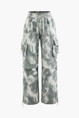 Tie Dye Drawstring Straight Leg Cargo Pants