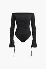 Off Shoulder Bell Sleeve Ruched Bodysuit