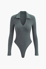 Open Collar Long Sleeve Bodysuit