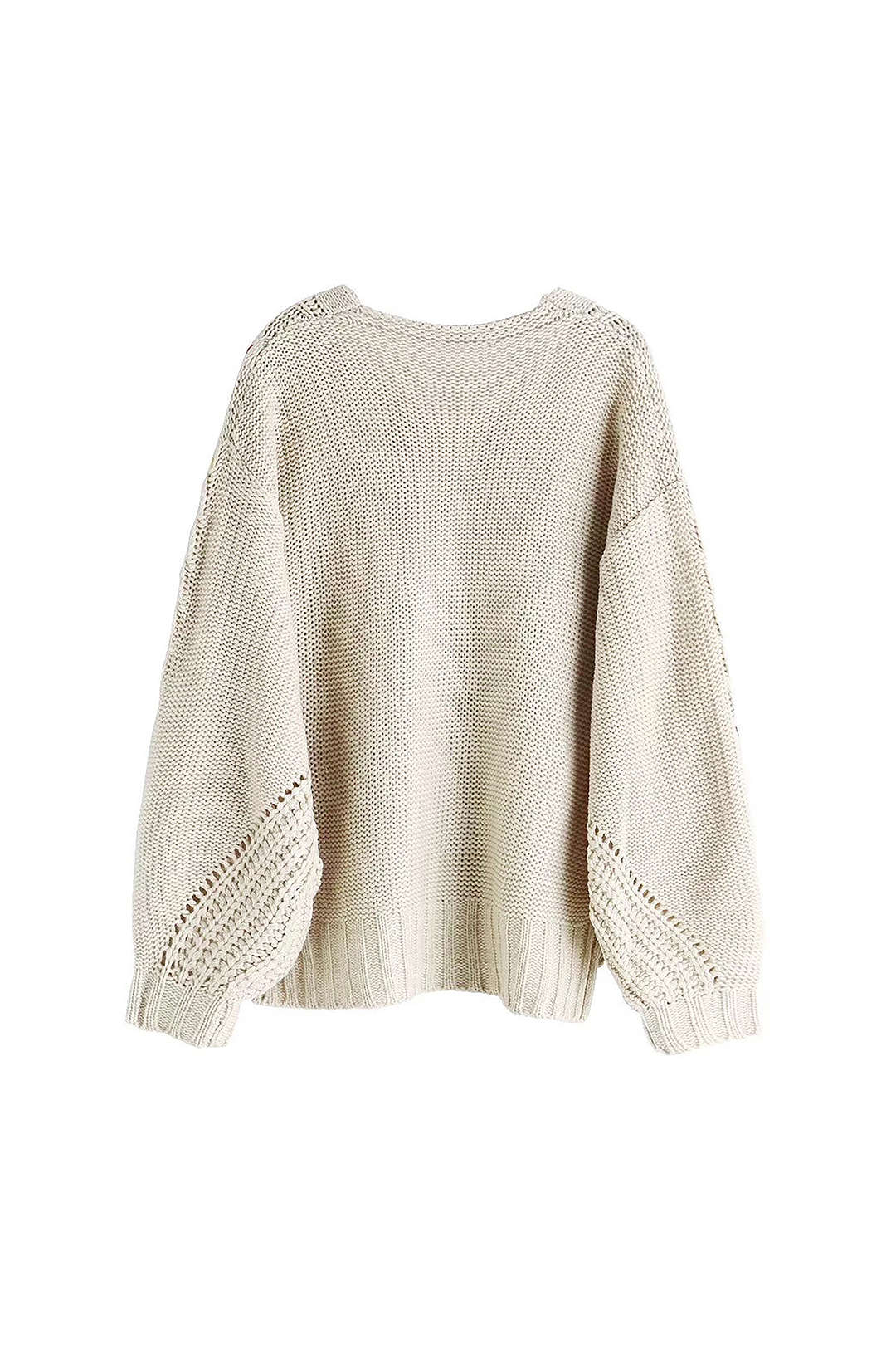 Tassel Detail V-neck Cable Knit Pullover Sweater