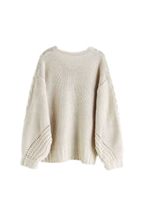 Tassel Detail V-neck Cable Knit Pullover Sweater