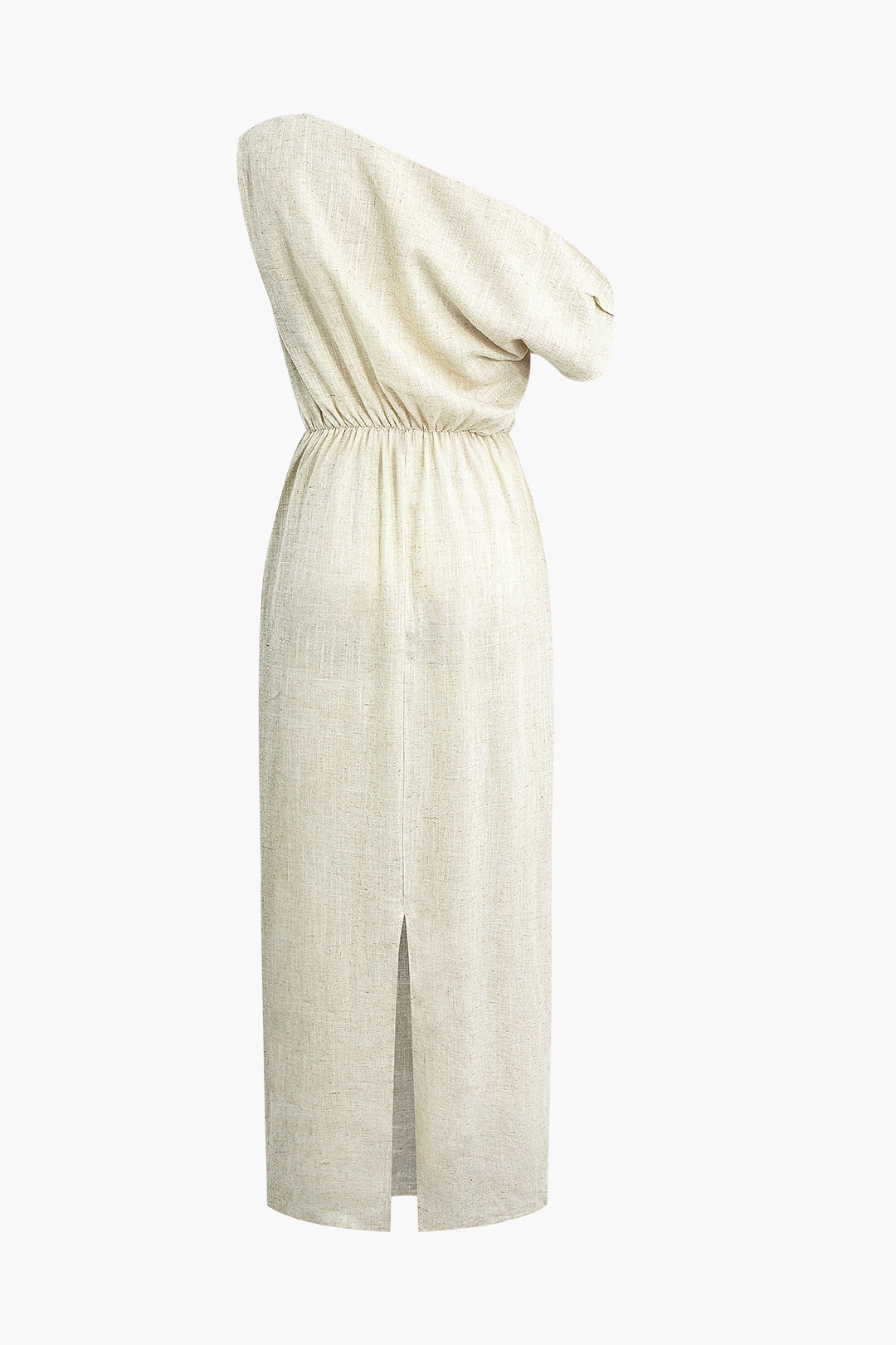 Linen Ruched Slit Midi Dress