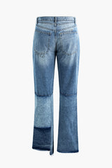 Low Rise Patchwork Straight Leg Jeans