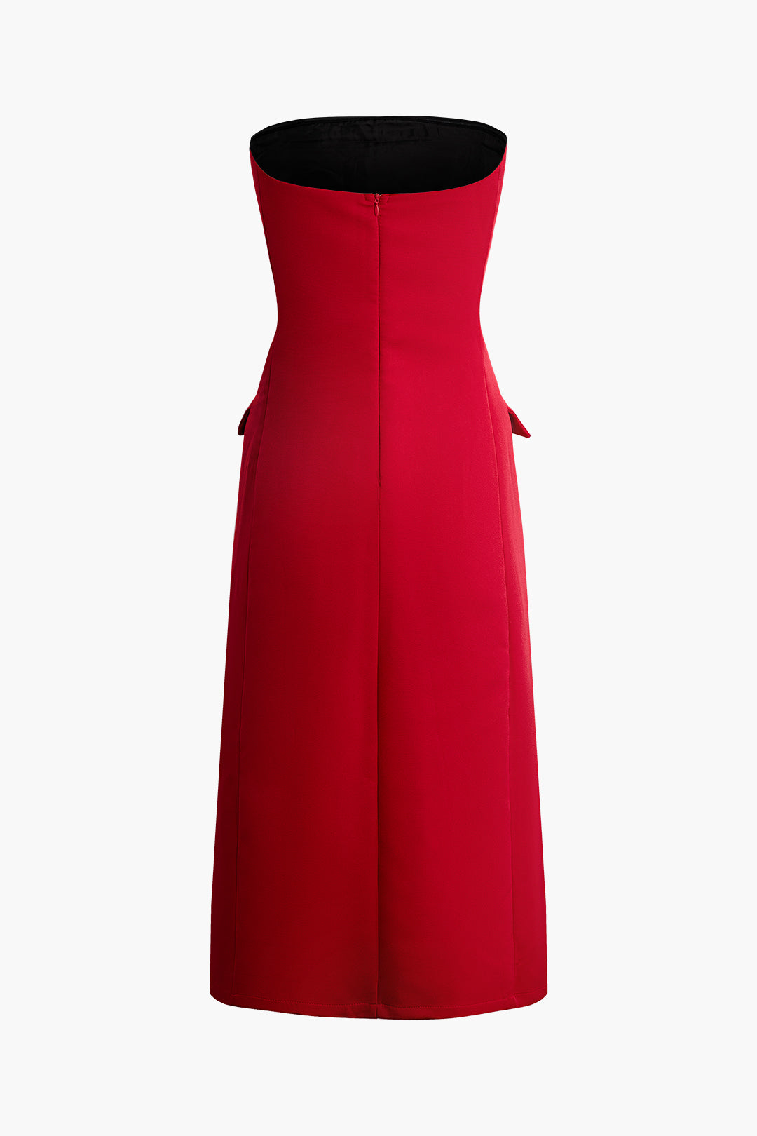 Button Detail Strapless Slit Midi Dress