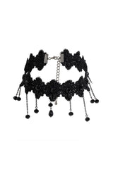 Black Gothic Lace Fringe Drop Choker