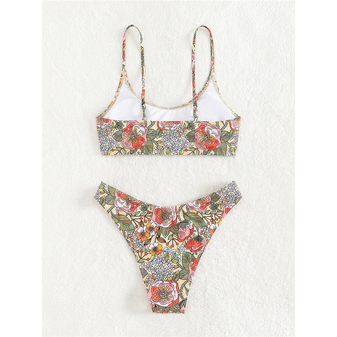 Cheryl Floral Printed Brazilian Mid Waist Bikini