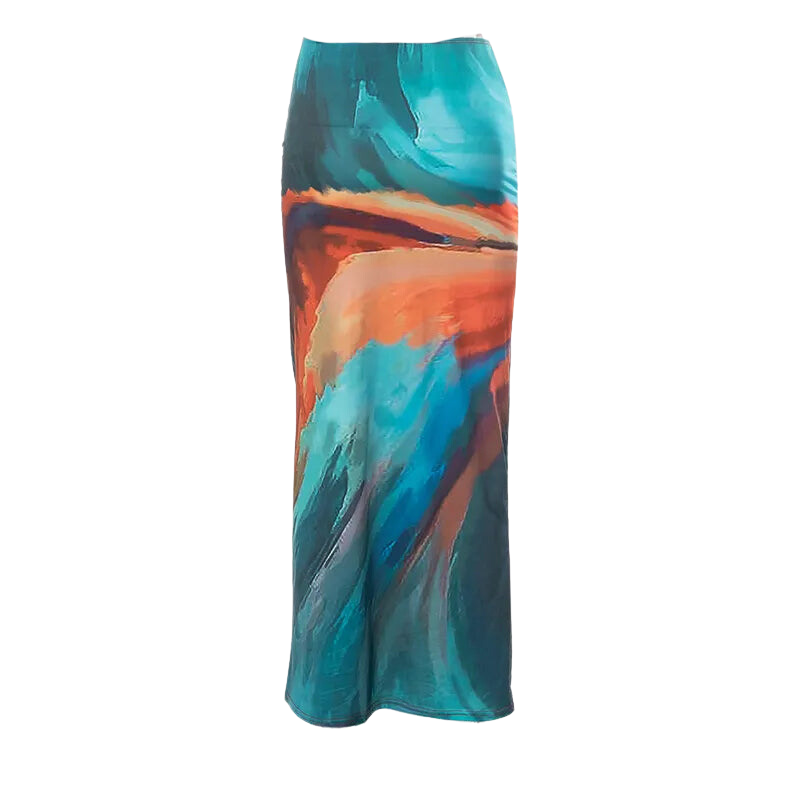 Tie Dyed Print Mesh Maxi Skirt