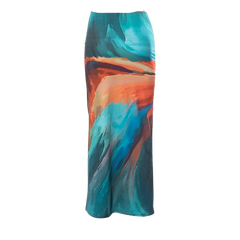 Tie Dyed Print Mesh Maxi Skirt