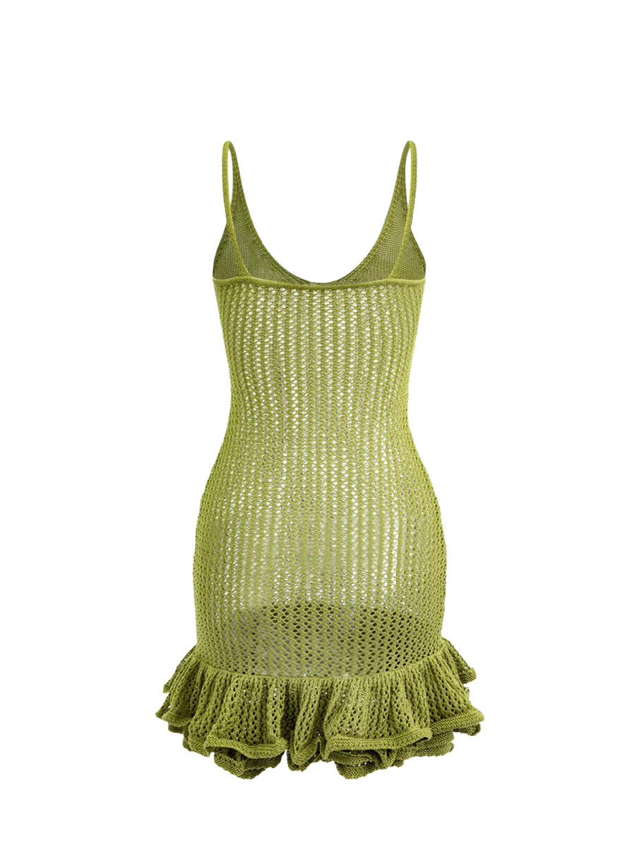 Green Knit Ruffle Mini Dress