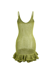 Green Knit Ruffle Mini Dress