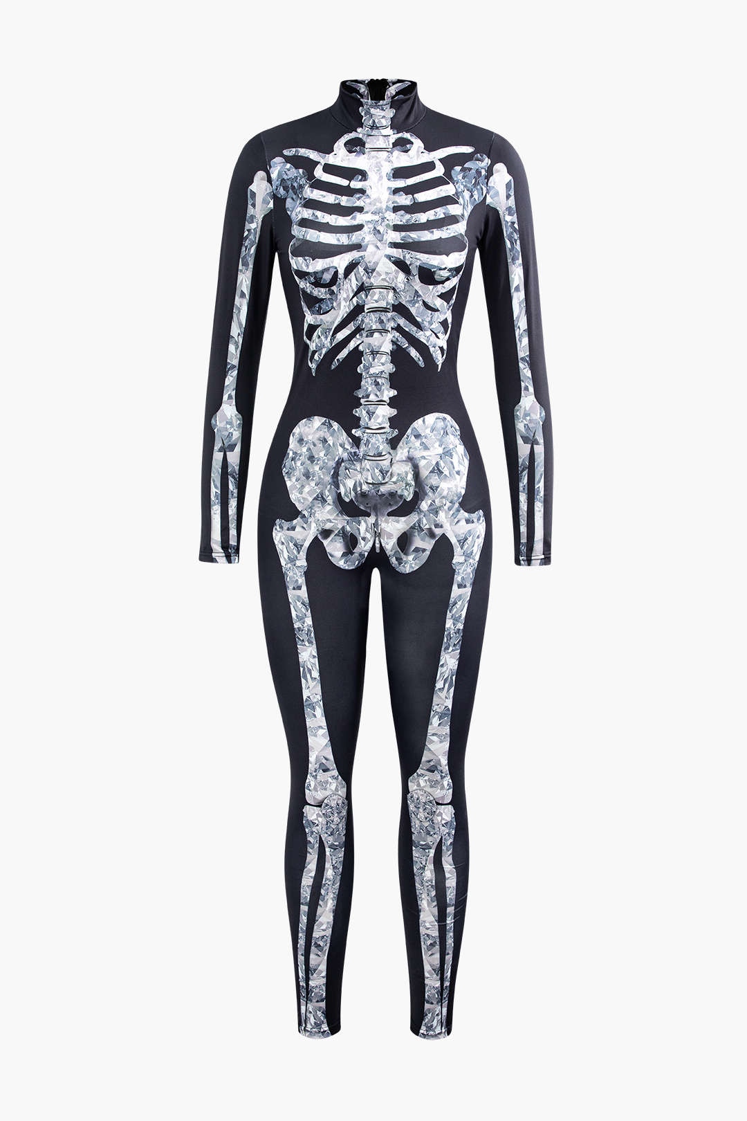 Skeleton Print Mock Neck Long Sleeve Jumpsuit