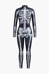 Skeleton Print Mock Neck Long Sleeve Jumpsuit