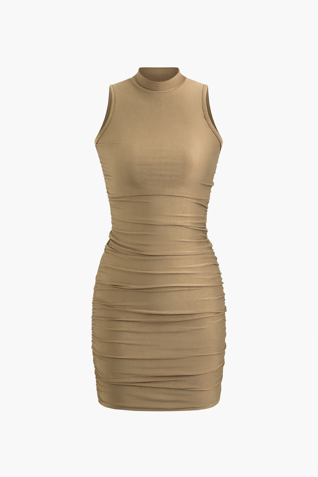 Mock Neck Ruched Sleeveless Mini Dress