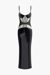 Faux Leather Corset Slit Cami Maxi Dress