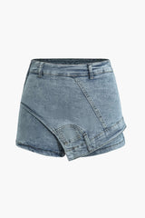 Asymmetrical Wrap Denim Shorts