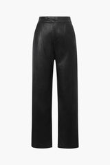 Faux Leather Elastic Waistband Straight Leg Pants