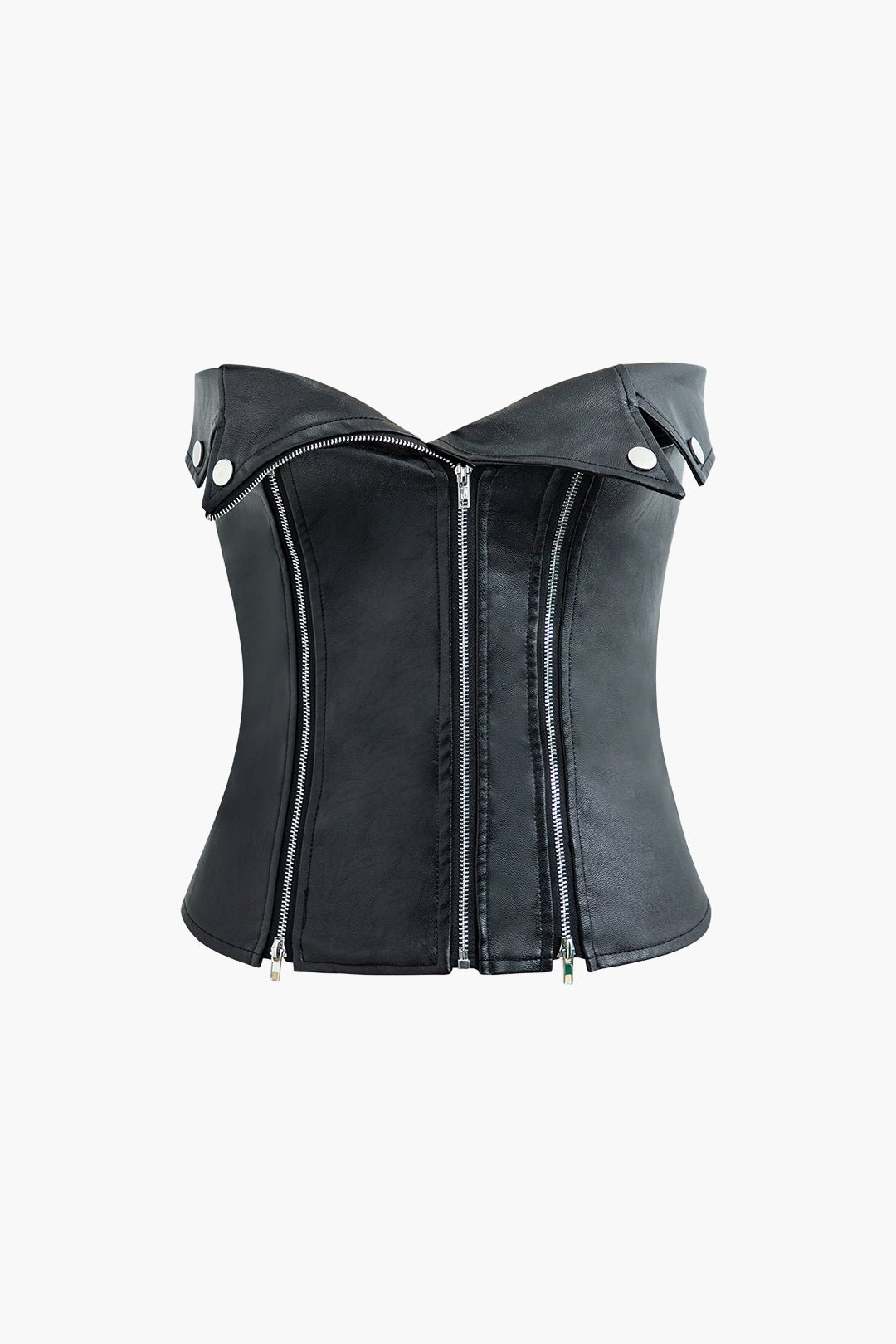 Faux Leather Foldover Zipper Tube Top