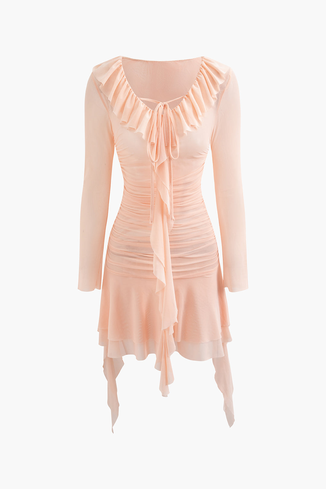 Ruffle Ruched V-neck Mini Dress