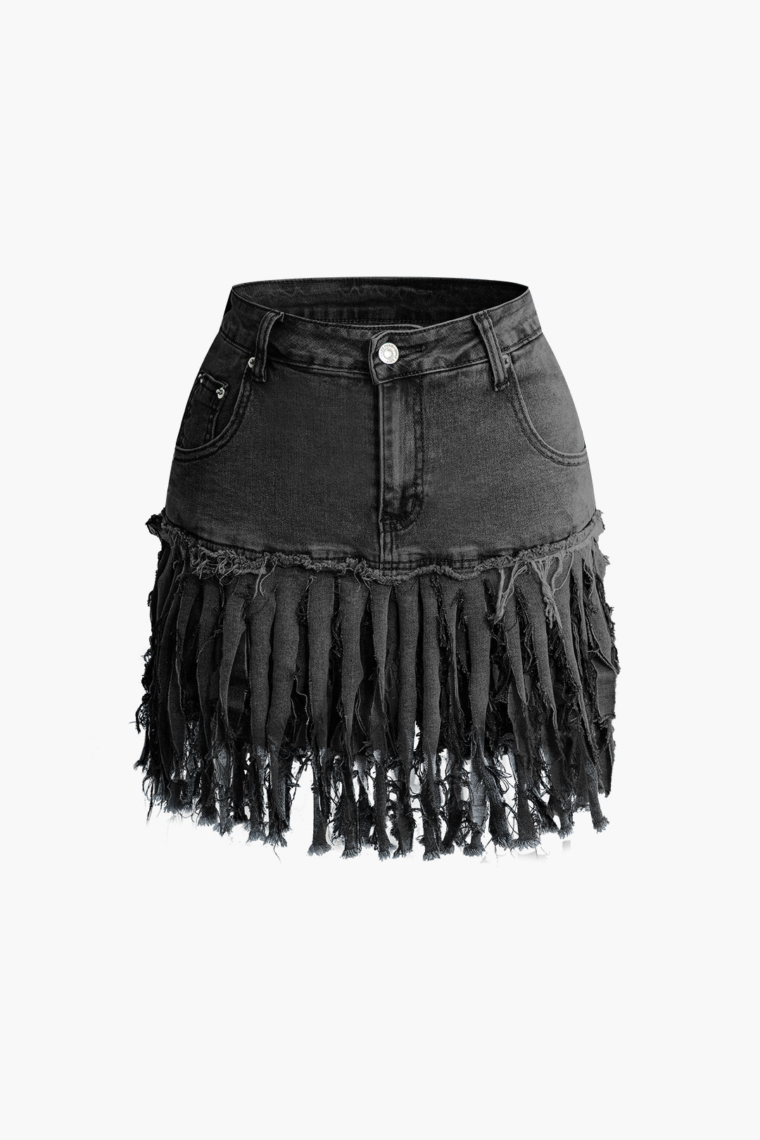 Fringe Hem Denim Mini Skirt