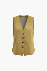 Button Up Flax V-neck Vest