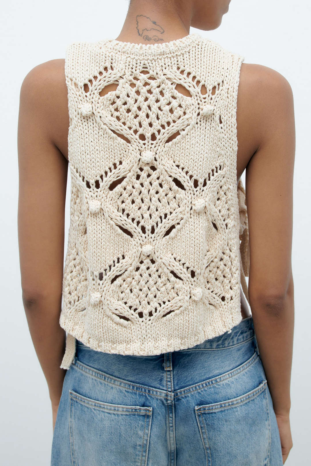 Cut Out Tie Side Open Knit Vest