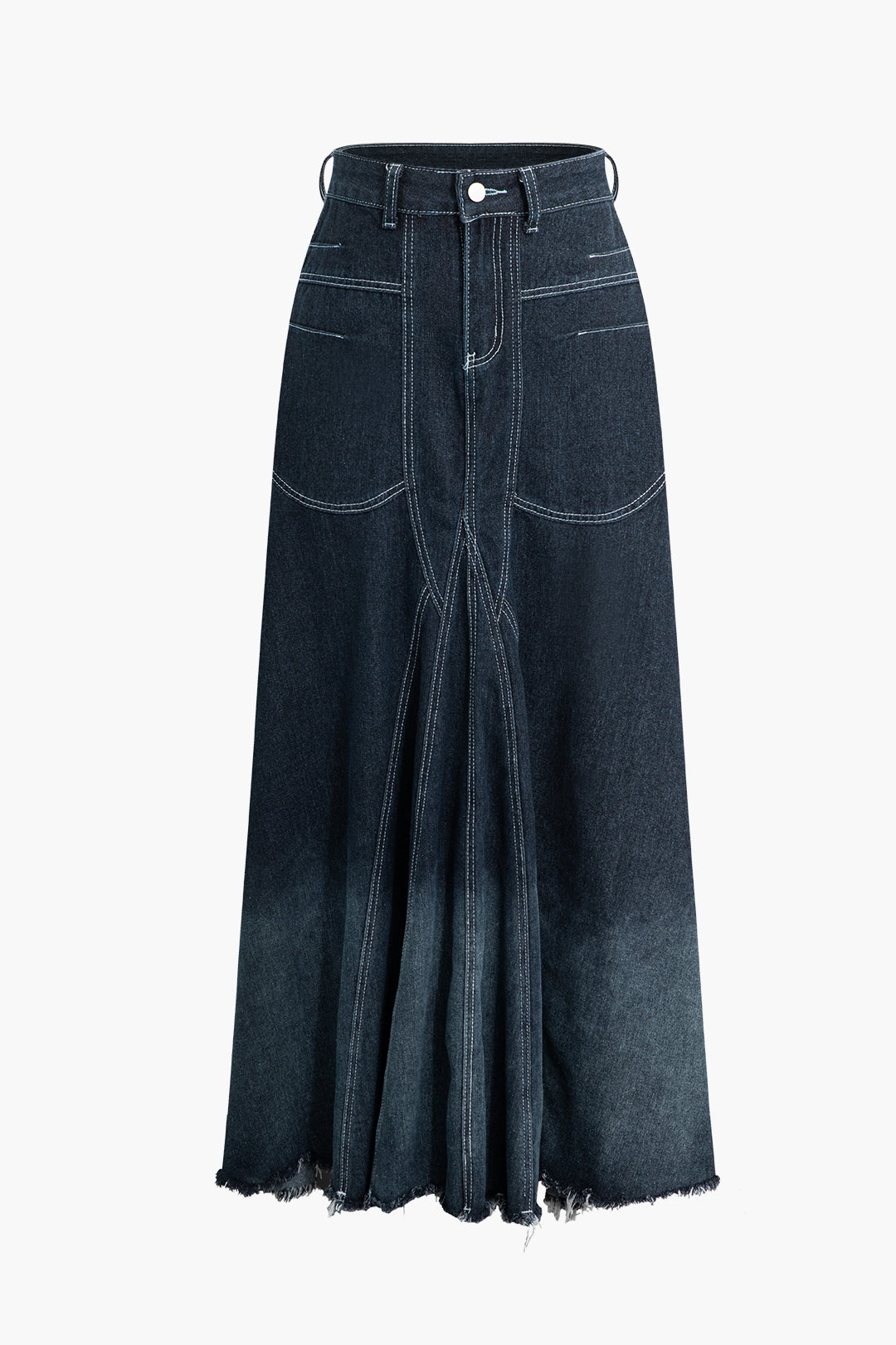 Ombre Stitching Detail Denim Mermaid Maxi Skirt