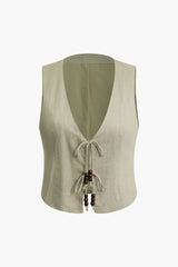 Bead Detail Knot V-neck Vest