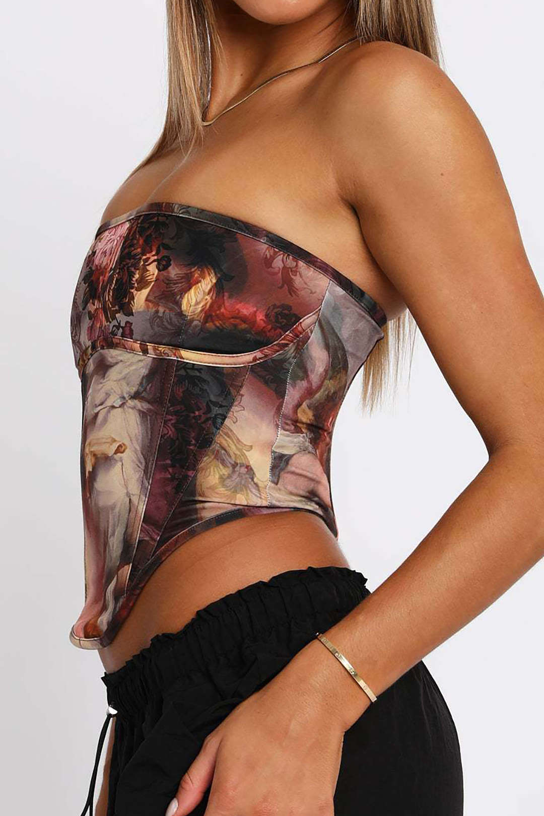 Floral Print Zipper Back Tube Top