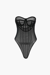 Sheer Mesh Strapless Corset Bodysuit