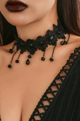 Black Gothic Lace Fringe Drop Choker