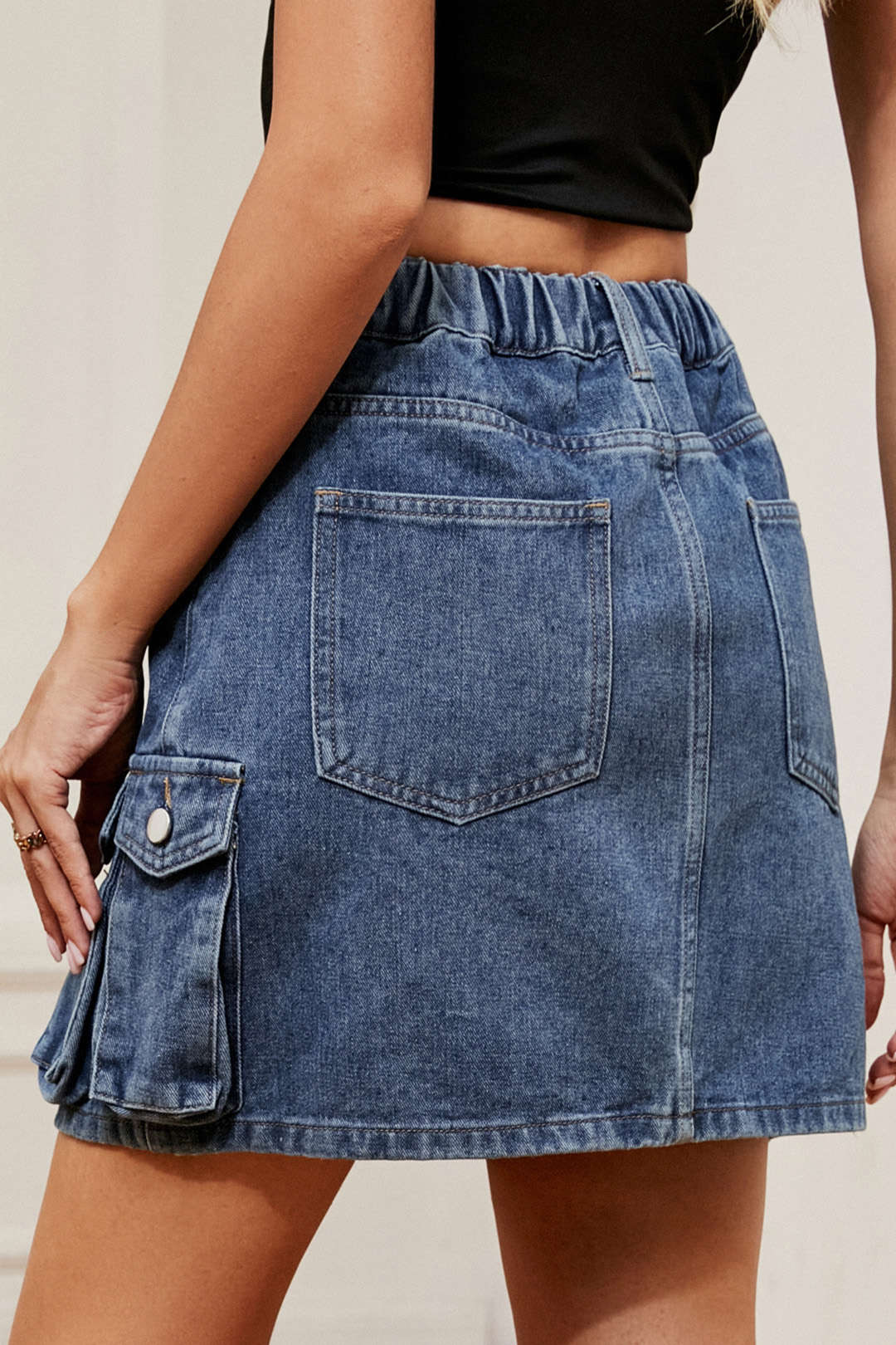 Flap Pocket Cargo Denim Skirt