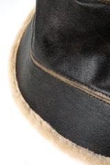 Faux Fur Hem Faux Leather Bucket Hat