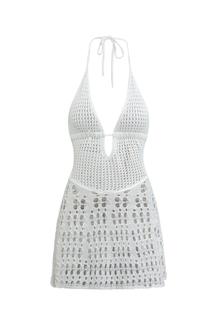 Knitted Crochet Halter Neck Mini Dress