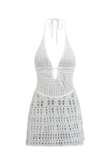 Knitted Crochet Halter Neck Mini Dress