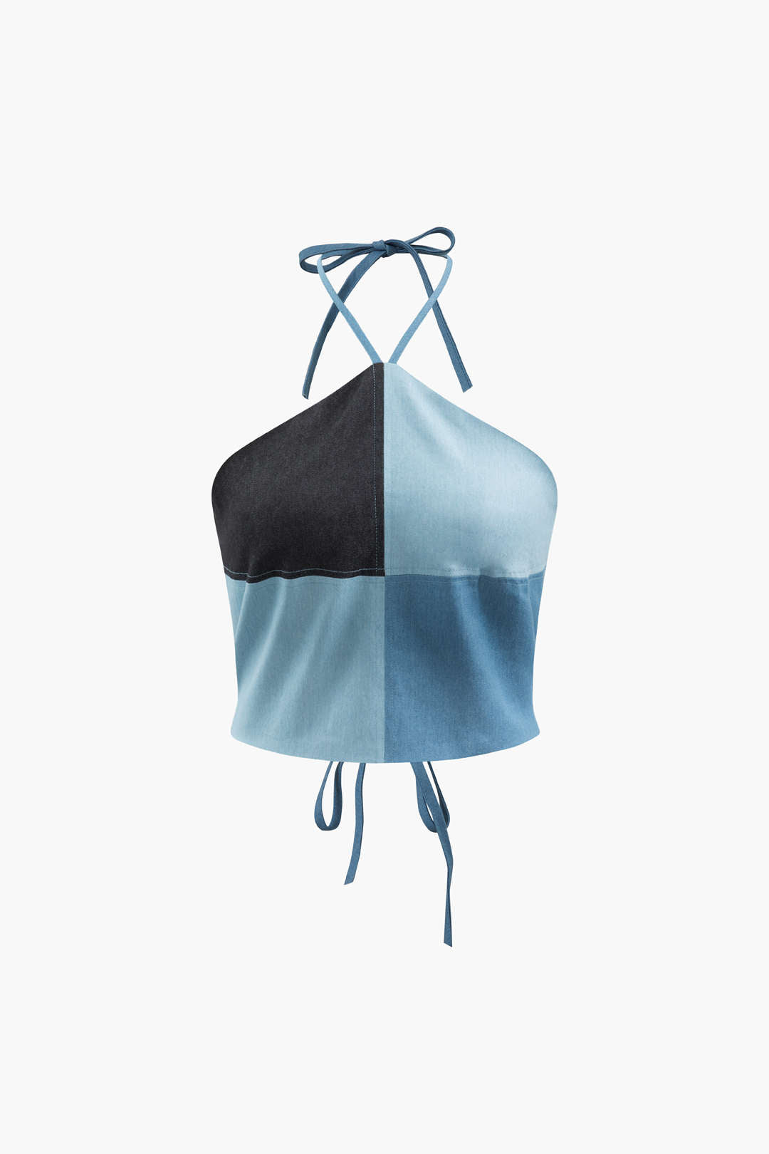 Color Block Denim Halter Top