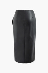 Faux Leather Wrap Knot Midi Skirt