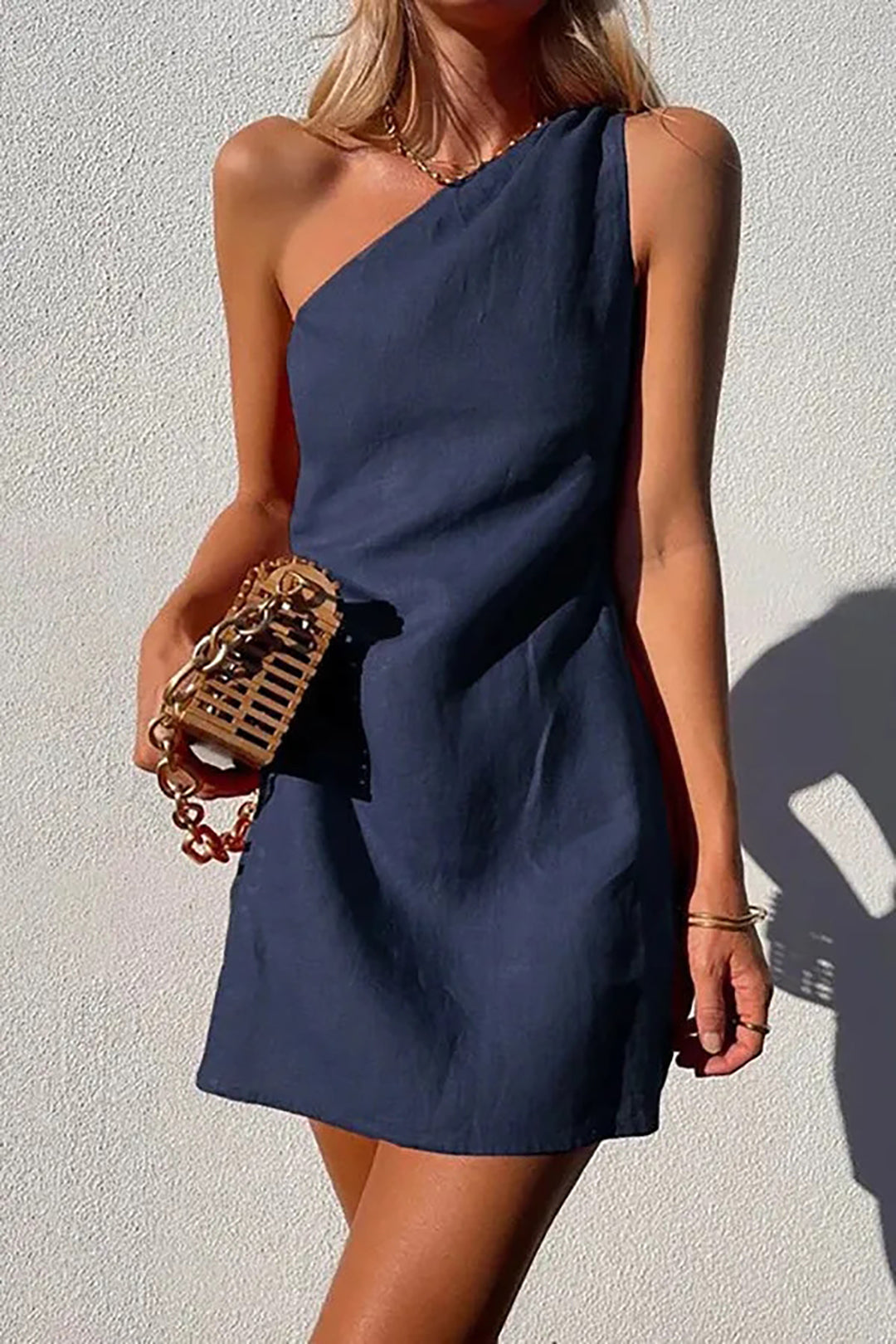 Solid Asymmetrical One Shoulder Mini Dress