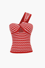 Striped One Shoulder Knitted Cami Top